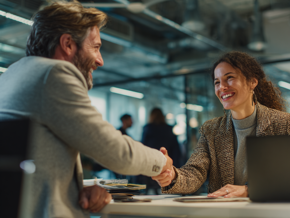 de nieuwe medewerker begroet de officemanager